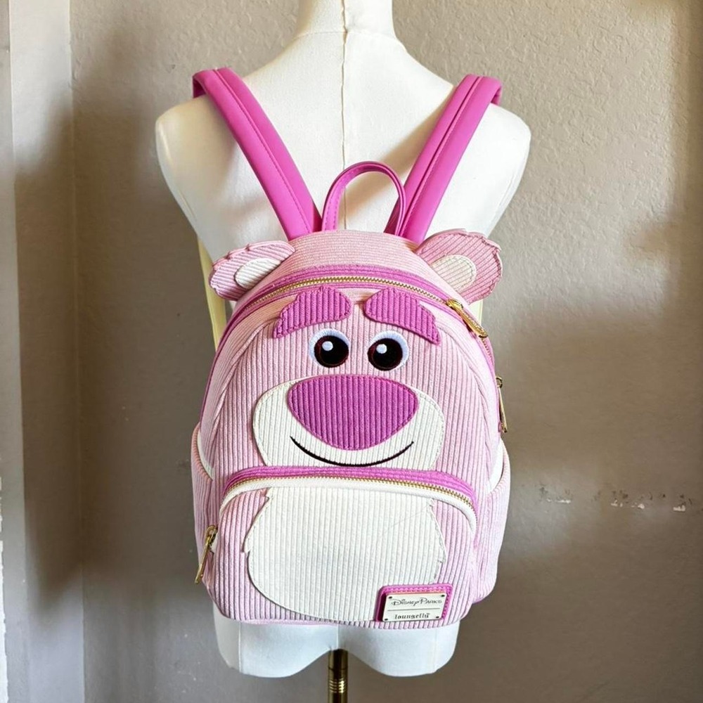 Disney lotso pink & white striped bear backpack